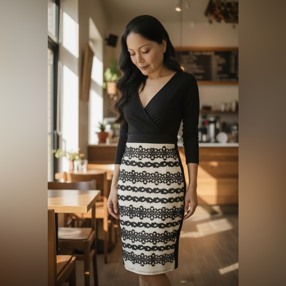 New!! Nikibiki Tan & Black Pencil Skirt with Lace - Picture 2 of 6